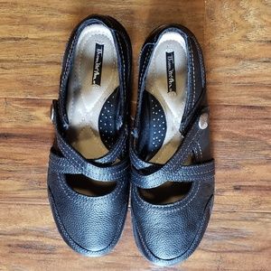 Black leather flats